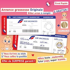 annonce grossesse billet avion à gratter carte embarquement surprise idée originale ticket a gratter papa grand parents tata famille amis