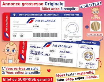 annonce grossesse billet avion à gratter carte embarquement surprise idée originale ticket a gratter papa grand parents tata famille amis