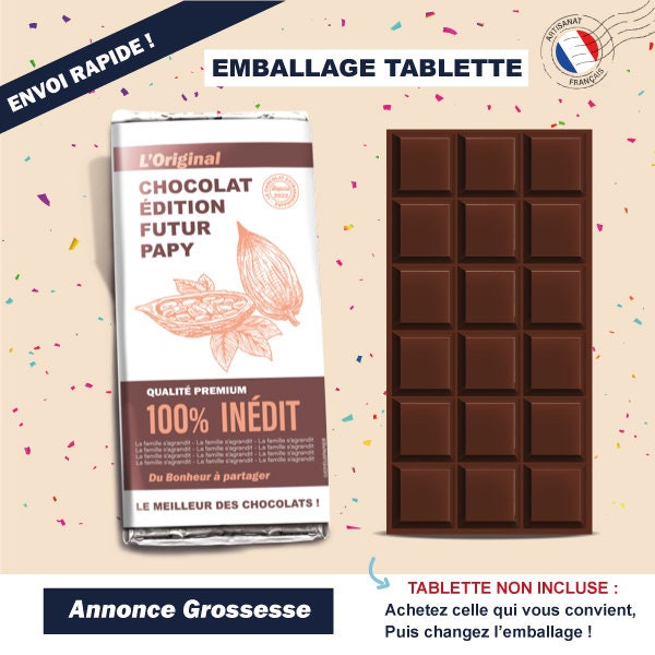 Emballage tablette de chocolat Annonce grossesse noël contour papier la famille s'agrandit père noel envoi rapide christmas cadeau surprise