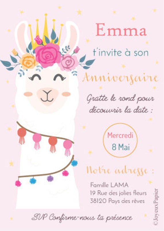 Scratch Birthday Invitation Card Girl Unicorn Lama Floral Etsy