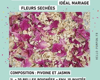 Confettis fleurs séchées mariage écologique Mélange pétales Pivoine Jasmin Mix rose et beige alternative confetti papier Exp. rapide France