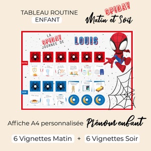 SPIDAY Children's Morning and Evening Routine Chart Montessori 6 vignettes daily tasks spiderman fan image 2