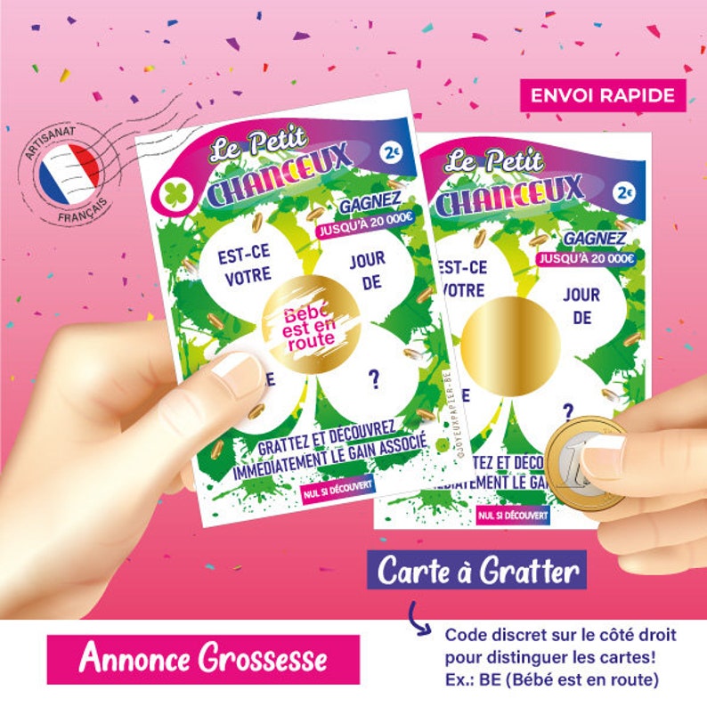 Annonce grossesse noël carte à gratter ticket noel la famille s'agrandit effet fdj père noël envoi rapide magie christmas cadeau surprise Petit Chanceux