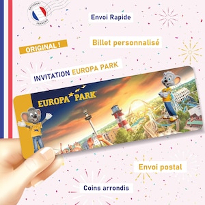 Ticket invitation Parc Europa Park Billet personnalisable Carte surprise personnalisée annonce séjour Europapark original cadeau noel enfant