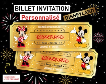 Ticket invitation Disneyland Billet personnalisable Carte surprise personnalisée annonce voyage originale cadeau noel eurodisney enfant