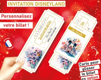Ticket invitation Disneyland Billet personnalisable Carte surprise personnalisée annonce voyage originale cadeau noel eurodisney enfant