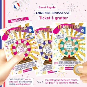 Annonce grossesse originale carte à gratter ticket le million astro tu vas être tata, tonton, papy, mamie... bébé est en route grand parents