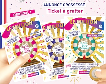 Annonce grossesse originale carte à gratter ticket le million astro tu vas être tata, tonton, papy, mamie... bébé est en route grand parents