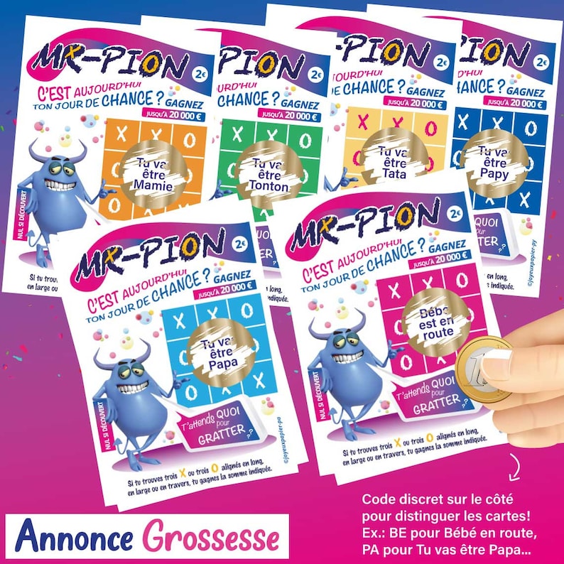 Annonce grossesse originale carte à gratter ticket le million astro tu vas être tata, tonton, papy, mamie... bébé est en route grand parents MR-PION