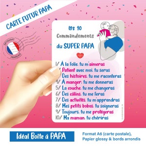 Carte 10 commandements du Super Papa boite à papa Annonce grossesse originale futur papa fait main en france cadeau surprise humour / rapide Fille (rose)