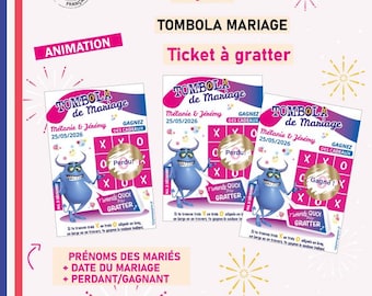 Tombola mariage personnalisée lot de tickets carte jeu à gratter personnalisé animation originale en alternative au jeu de la jarretière