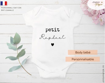 Body bébé personnalisable design minimaliste personnalisé prénom bébé naissance 4 tailles customisé en france, artisanal envoi rapide