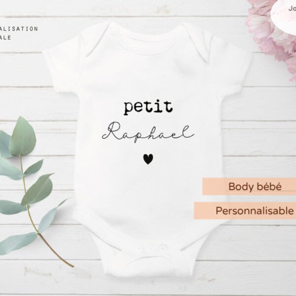 Customizable baby bodysuit minimalist design personalized baby first name birth 4 sizes customized in France, artisanal fast shipping