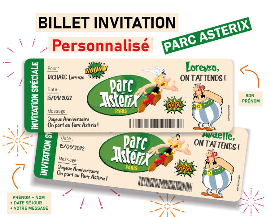 Carte Anniversaire Asterix Et Obelix à Imprimer Ticket invitation Parc Astérix Billet personnalisable Carte - Etsy France