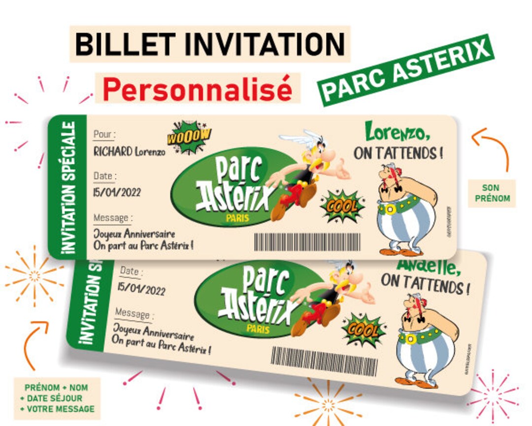 Ticket Invitation Parc Ast rix Billet Personnalisable Carte Surprise Ticket Invitation Parc Ast rix Billet Personnalisable Carte Surprise