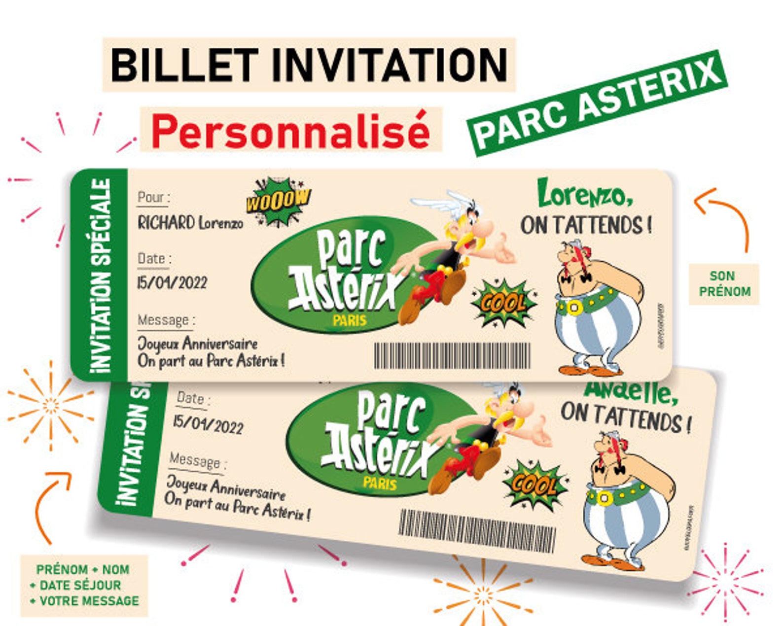 Ticket invitation Parc Astérix Billet personnalisable Carte Etsy France
