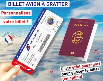 Billet avion personnalisable à gratter Carte d'embarquement