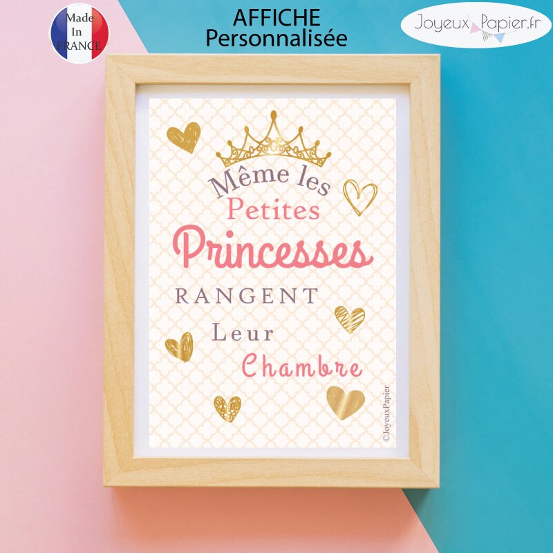Affiche Déco Chambre Enfant Même Les Princesses Rangent Leur Chambre. Imprimée sur Format A4 Coloris