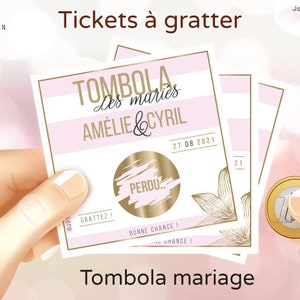 Tombola mariage personnalisée lot de tickets carte jeu à gratter personnalisé animation originale en alternative au jeu de la jarretière