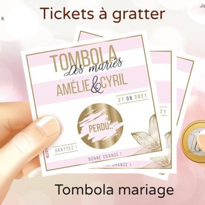 Tombola mariage personnalisée lot de tickets carte jeu à gratter personnalisé animation originale en alternative au jeu de la jarretière image 1