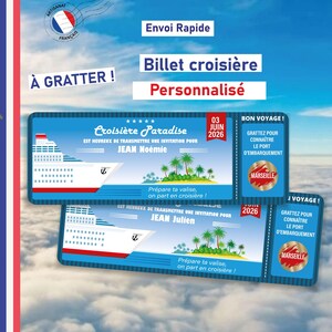 Ticket croisière personnalisable à gratter carte voyage surprise Carte d'embarquement personnalisée annonce originale cadeau noel vacances