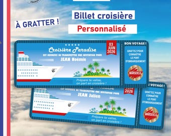 Anpassbare Rubbel-Kreuzfahrtticket-Überraschungsreisekarte. Personalisierte Bordkarte, originelle Ankündigung, Weihnachtsgeschenk