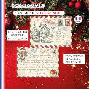 Lettre du Père Noël carte postale confirmation liste enfant sage personnalisé nom enfant magie surprise lutins cadeaux