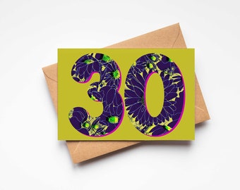 30th Birthday Card, Thirty Birthday Card, Floral Birthday Card | Milestone Birthday Card - Dirty 30 Card, Custom Background Colour