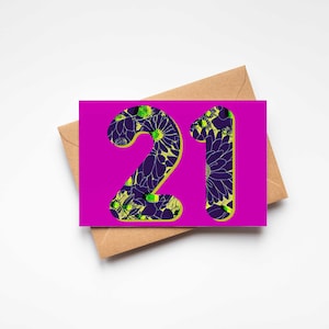 Tarjeta de cumpleaños 21, tarjeta de cumpleaños número 21, tarjeta de cumpleaños floral / tarjeta de cumpleaños de hito - tarjeta sucia 30, color de fondo personalizado