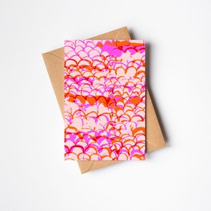 Carte de voeux d'art de motif rose d'ondulation | Cartes de voeux modernes colorées | A6 | Cartes multi-occasions | Vide à l'intérieur | Fait à la main | Fête