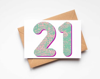 Colourful 21st Birthday Card | Twenty First Birthday Card, Modern Greetings Cards | Milestone Cards, A6 Blank Inside | Handmade