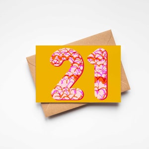 cartão de aniversário de 21 anos, vigésimo primeiro cartão de aniversário | Cartões de cumprimentos modernos coloridos | Cartões Milestone, A6 em branco por dentro | Cor de fundo personalizada
