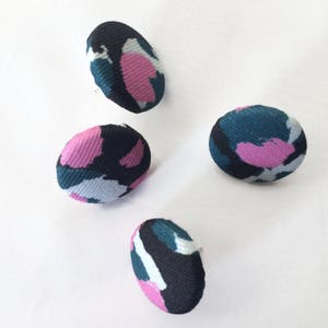 Fabric Covered Button Earrings in Torto Print image 3