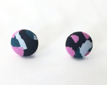 Fabric Covered Button Earrings  in Torto Print