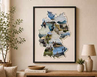 Germany Photo Map, Travel Memories Wall Art, Custom 16 Federal States Photo Collage, Germany Travel Gift, 50 × 70 cm