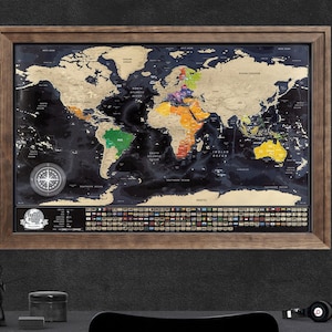 Regalo personalizzato - Mappa da grattare con bandiere - Misura XXL 70 x 50 cm, Idee regalo di compleanno migliori, Mappa del mondo da grattare, disponibile con cornice