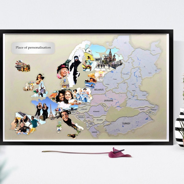 Karte von Europa, DIY Foto Collage, Foto Landkarte für 60 Fotos, Karte mit Fotos, Bestes Geschenk für Freunde, Vatertagsgeschenk, Bestes Geburtstagsgeschenk