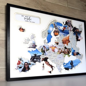 Personalisierte Foto Karte Europa - Landkarte für Reisen in Europa - Foto Geschenke für - Originelles Geschenk - Reise Fotorahmen - KOSTENLOSER VERSAND