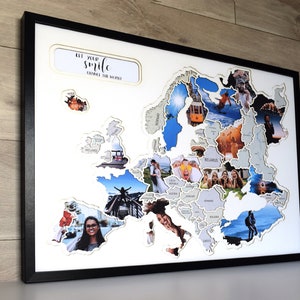 Personalized Photo Map of Europe for Traveling Gifts Original Travel Photo Frame FREE SHIPPING  birthday map gift for travelers framed personalized gift best gift for a friend Anniversary collage photo frame European Map family gift Christmas gift