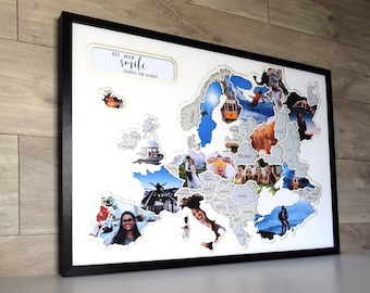 Personalisierte Foto Karte Europa - Landkarte für Reisen in Europa - Foto Geschenke für - Originelles Geschenk - Reise Fotorahmen - KOSTENLOSER VERSAND