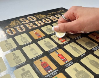 The Bourbon Bucket List Scratch-Off Poster - Top 50 Bourbons, Man Cave Signs, Bourbon Bar Signs, Christmas Gift, Home Bar Decor, Dad Gifts