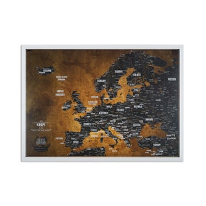 Mappa Push Pin Stile Executive "Old gold-Black" / Mappa dei viaggiatori in Europa, Carta ARTE, Regalo del viaggiatore, Mappa personalizzata - Disponibile con cornice