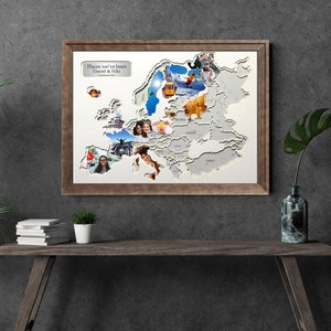 Personalized Photo Map of Europe for Traveling Gifts Original Travel Photo Frame FREE SHIPPING  birthday map gift for travelers framed personalized gift best gift for a friend Anniversary collage photo frame European Map family gift Christmas gift