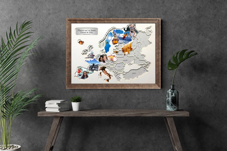 Personalized Photo Map of Europe for Traveling Gifts Original Travel Photo Frame FREE SHIPPING  birthday map gift for travelers framed personalized gift best gift for a friend Anniversary collage photo frame European Map family gift Christmas gift