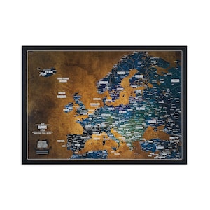 Vintage Landkarte Europa mit Originalfarben - Pins, Landkarte mit Pins, Geschenkkarte mit Pins, Karte mit Rahmen erhältlich