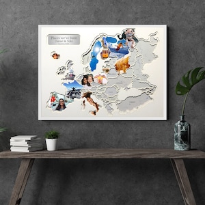 Personalized Photo Map of Europe for Traveling Gifts Original Travel Photo Frame FREE SHIPPING  birthday map gift for travelers framed personalized gift best gift for a friend Anniversary collage photo frame European Map family gift Christmas gift