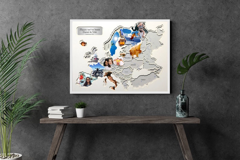 Personalized Photo Map of Europe for Traveling Gifts Original Travel Photo Frame FREE SHIPPING  birthday map gift for travelers framed personalized gift best gift for a friend Anniversary collage photo frame European Map family gift Christmas gift