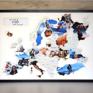 Personalized Photo Map of Europe for Traveling Gifts Original Travel Photo Frame FREE SHIPPING  birthday map gift for travelers framed personalized gift best gift for a friend Anniversary collage photo frame European Map family gift Christmas gift