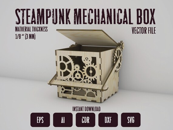Download Mechanical Steampunk Gift Box laser cutting SVG DXF EPS | Etsy