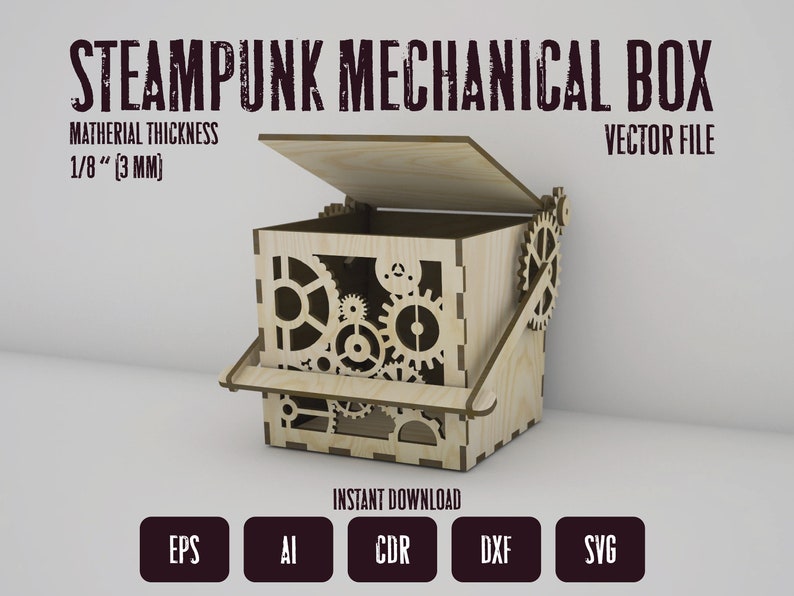 Mechanical Steampunk Gift Box laser cutting SVG DXF EPS Etsy